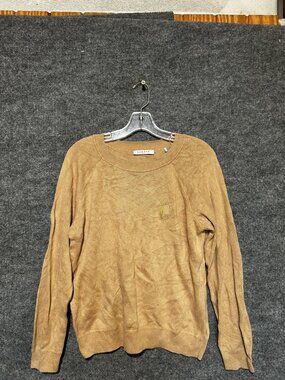 Sandro Sweater Womens 2 Brown Crewneck Logo Raglan Lightweight Knit Pullover